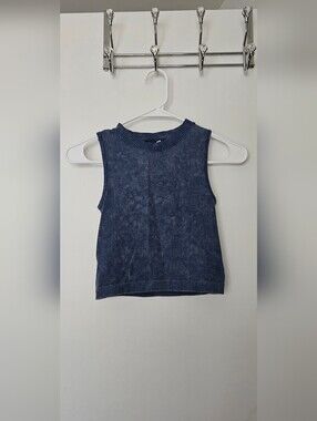 Fashion Nova Washed Navy Ribbed Mock-Neck Crop Tank